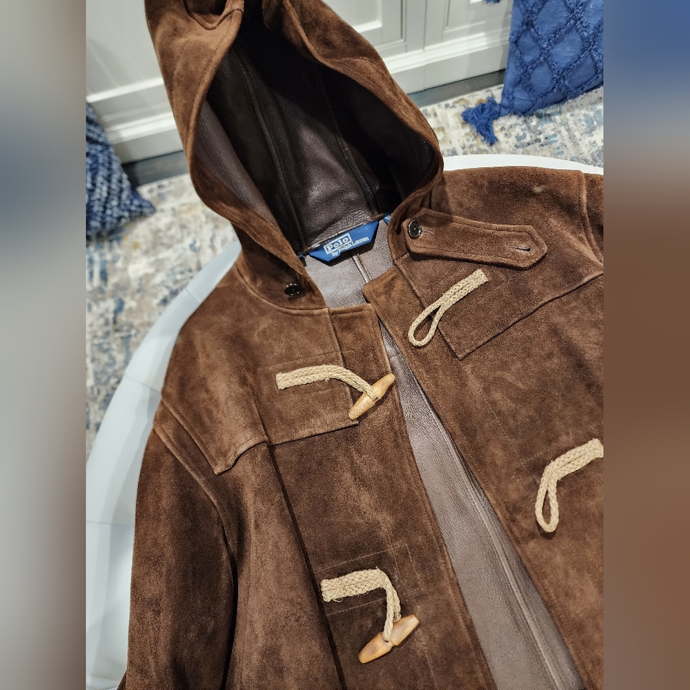 Ralph Lauren polo Vintage Leather Duffle coat hoodie Excellent condition Trench - Picture 4 of 12